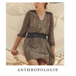 Anthropologie Vanessa Virginia Tan and Black Smocked Waist Dress
